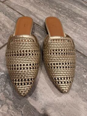 Gold Woven Slip-On Mules